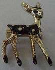 Vintage Bambi Deer Fawn Pin Brooch Goldtone Enamel Faux Pearl Unsigned