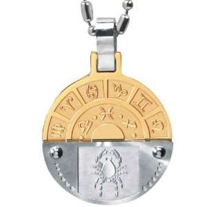  Embossed Zodiac Sign Silver and Gold Tone Round Stainless 
