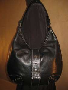 MICHAEL KORS Black Leather Slim Hobo Satchel Top Strap Shoulder Purse 