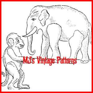 VERY OLD Early 1900s Elephant + Monkey Pattern  