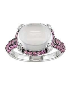 14k White Gold Rose Quartz and Pink Sapphire Ring  