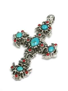 Cross Pendant w Turquoise & Coral   Sterling Silver.925  