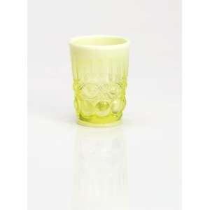  Vaseline Opalescent Glass Eyewinker Pattern Tumbler Cup 