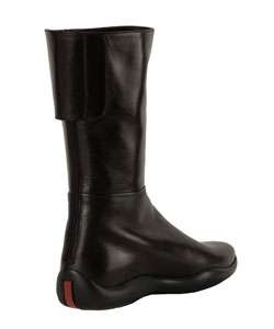 Prada Sport Black Leather Flat Mid calf Boots  Overstock