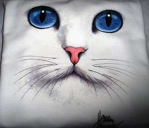 Cat Face   Blue Eyes   (White) Crew Neck Sweatshirt  