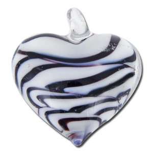 25mm Black and White Striped Heart Lampwork Pendant Arts 