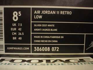 2007 Nike Air Jordan XI 11 Retro Low COOL GREY SILVER ZEST YELLOW 