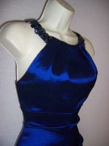XSCAPE Navy Blue Strapless Stretch Taffeta Jeweled Formal Gown Dress 6 