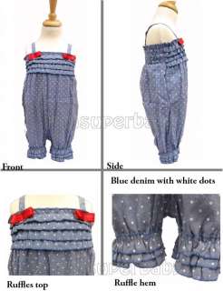 blue denim with white dots ruffle dungarees new cotton blend