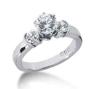   Engagement Ring Round Bezel Three Stone 14k White Gold DALES Jewelry