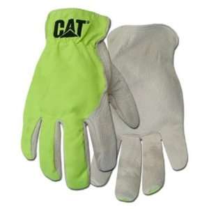 CAT Premium Pigskin Fluorescent Green/Grey Leather Palm Work Gloves 