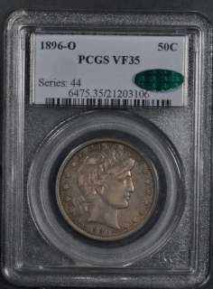 1896 O PCGS/CAC VF35 BARBER HALF DOLLAR GREAT COLOR  