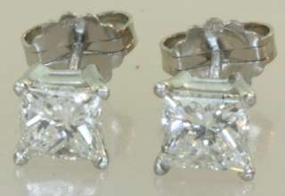 14k white gold diamond egl SI2 SI3 F G 1.12ct princess stud earrings 