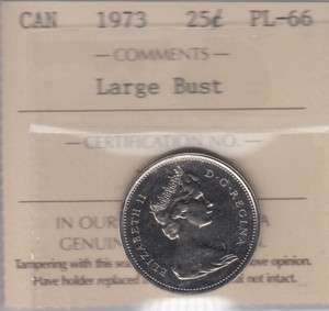   ICCS ***** PL 66 *** Large Bust ***** Certified Canada 25 Cents  