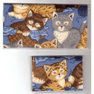  Checkbook Cover Debit Set Made with Kittens Cats Blue 