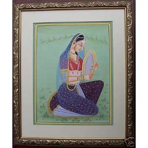  Lady Looking into mirror, Ragini, Paper Painting 