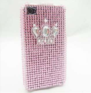 Bling Pink Crown Front/Back Cover Case for iphone 4 NEW  
