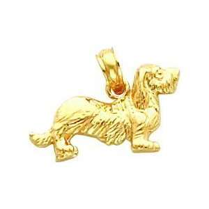  14K Gold Long Haired Dachshund Dog Charm: Jewelry