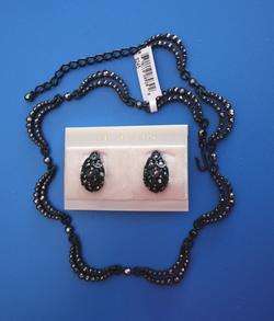 NWT ST JOHN Marie Gray $245 with Swarovski Black Crystals New Necklace 