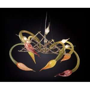 Hand Blown Murano Glass Flower 6 Light Bronze Portugal Chandelier 35 