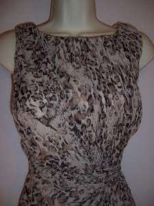 ALEX EVENINGS Taupe Animal Print Chiffon Ruched Cocktail Evening Dress 