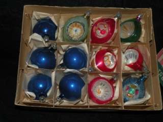   OF 12 SHINY BRITE MADE IN POLAND ART GLASS CHRISTMAS ORNAMENTS  