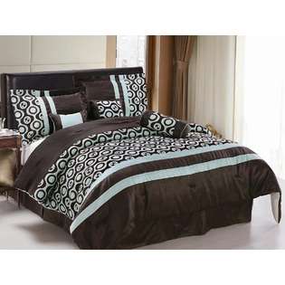   Pieces Aqua blue and Brown comforter set Bedding in a bag at 
