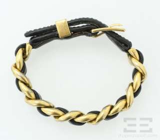 Chanel Gold & Black Leather Interwoven Chain Bracelet, 93A  