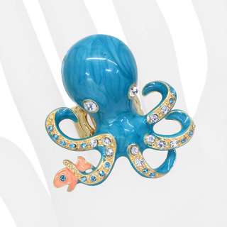 Octopus Enamel Crystal Animal Stretch Ring Green  