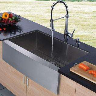   Stainless Steel Kitchen Sink, Chrome Faucet and Dispenser 