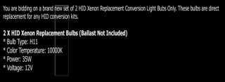 H11 10000K HID Xenon Conversion Kit Headlight Bulbs  