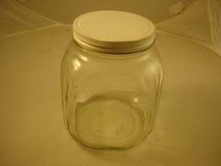Vintage Clear glass with white lid storage jar  