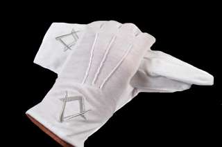 Freemason Masonic Gloves in Cotton Silver Sq & C Symbol  