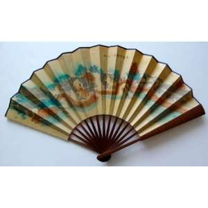   Chinese Painting Calligraphy Bamboo Fan House Scenes 