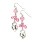   Adviser earrings Silver tone Heart & Lock with Pink Crystals Earrings