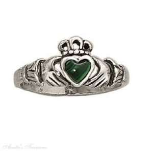    Sterling Silver Small Claddagh Ring Malachite Heart Size 8 Jewelry
