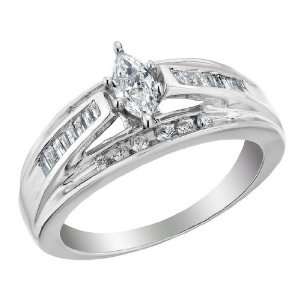 Diamond Marquise Engagement Ring 1/2 Carat (ctw) in 14K White Gold 
