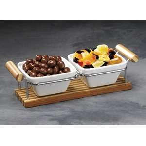 Porcelain Dipping Dishes in Bamboo Base  Grocery & Gourmet 