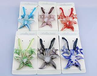 Free 6sets Starfish Murano Lampwork Glass Pendant Necklace Earring set 