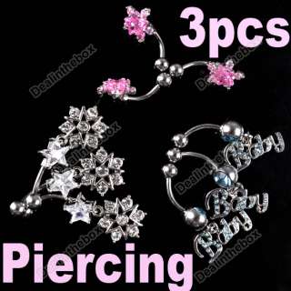 types 3 PCS Body Crystal Navel Belly Button Bar Piercing Gorgeous 