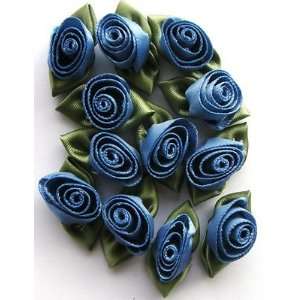   of 12 Roses 1 1/4  Antique Blue Ribbon Roses w/Leaf 