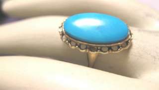   1930s 10K SCALLOPED YEL GOLD 5ct SLEEPING BEAUTY TURQUOISE RING  