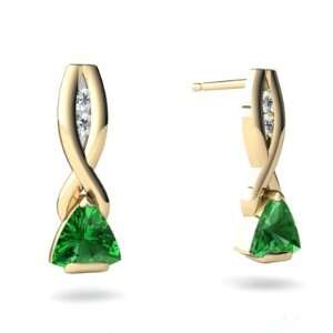  14K Yellow Gold Trillion Created Emerald Earrings Jewelry