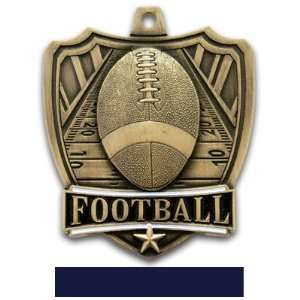 Hasty Awards 2.5 Shield Custom Football Medals GOLD MEDAL/NAVY RIBBON 