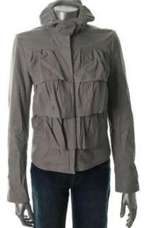 Diane Von Furstenberg NEW Ruffled Front Gray Jacket Leather Coat Sale 
