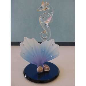  Glass Sea Horse, Blue Coral Figurine