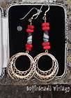 Vtg Mardi Gras red coral glass sand cast Africa Trade stick beads HOOP 