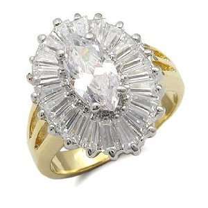   CZ Rings   2 Tone Marquise Center Baguette Sides CZ Ring   Size 6