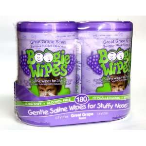 Boogie Wipes Great Grape Scent Gentle Saline Wipes for Stuffy Noses 