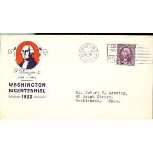 Day Cover; Washington Bicentennial 1932; Marblehead, Mass; Washington 